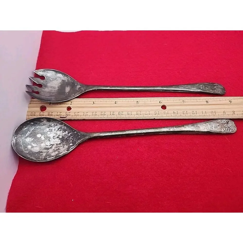 Vtg Silver-Plated Salad Serving Hostess Set Servers Made in Italy Ornate Handle